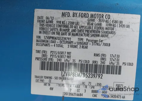 2013 Ford Mustang V6 z USA, uszkodzony, nr VIN 1ZVBP8EM7D5239792